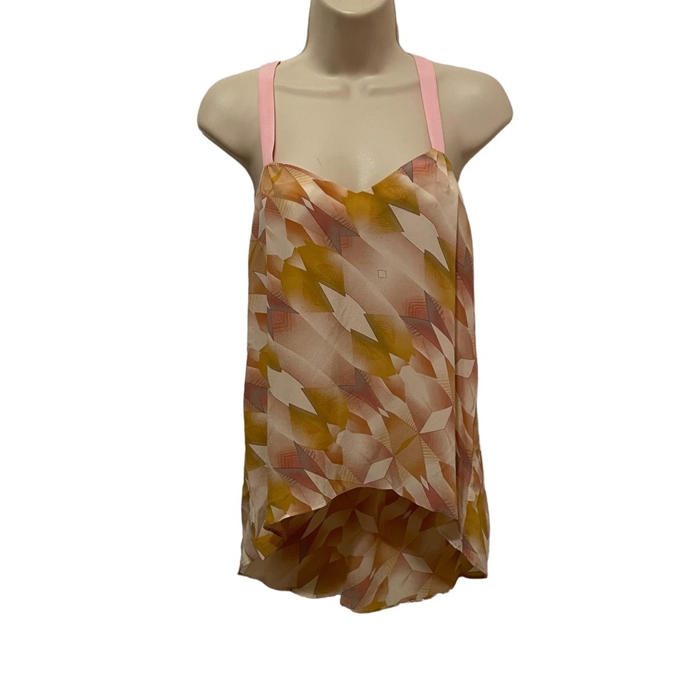 Line & Dot Revolve 100% Silk Tank Top High Low XS Geometric print Pretty!